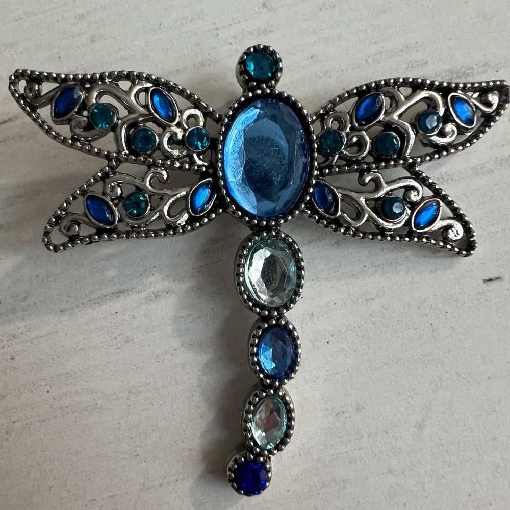 Silver and Blue Dragonfly Brooch